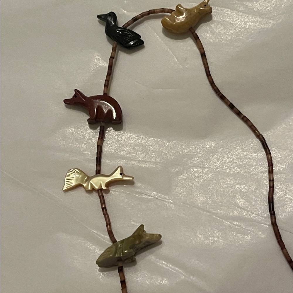 SOLD-Zuni Fetish Necklace carved stone animals-$40 - Picture 5 of 9
